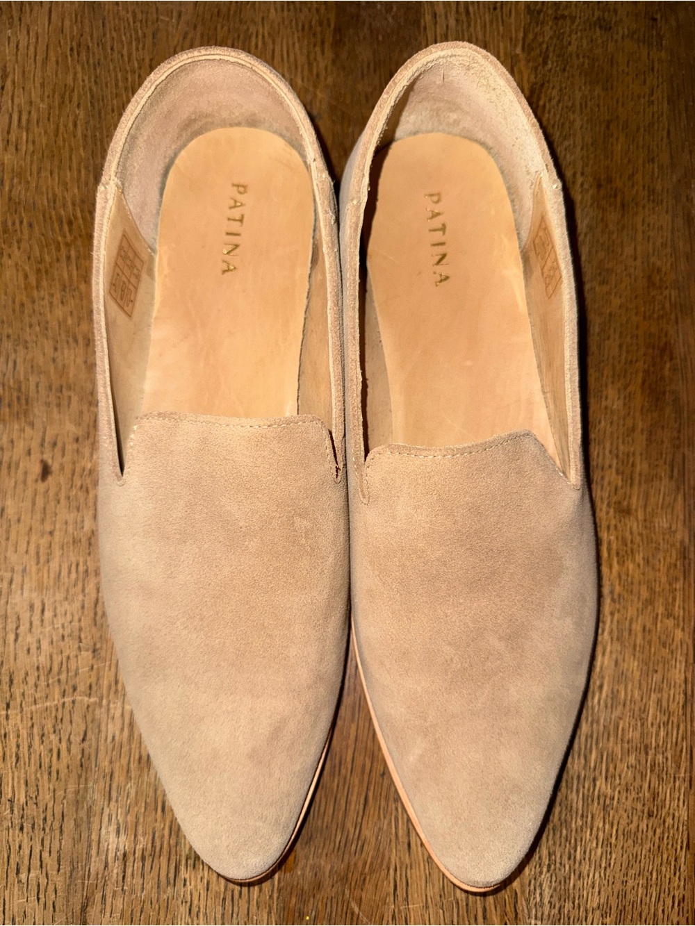 Patina Portland leather Suede Slip-On pointed toe Loafers Taupe women’s size 11